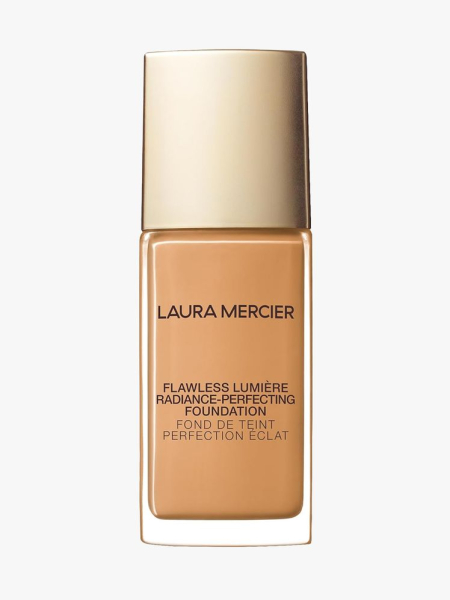 Laura Mercier Flawless Lumière Foundation in branded component on a light gray background
